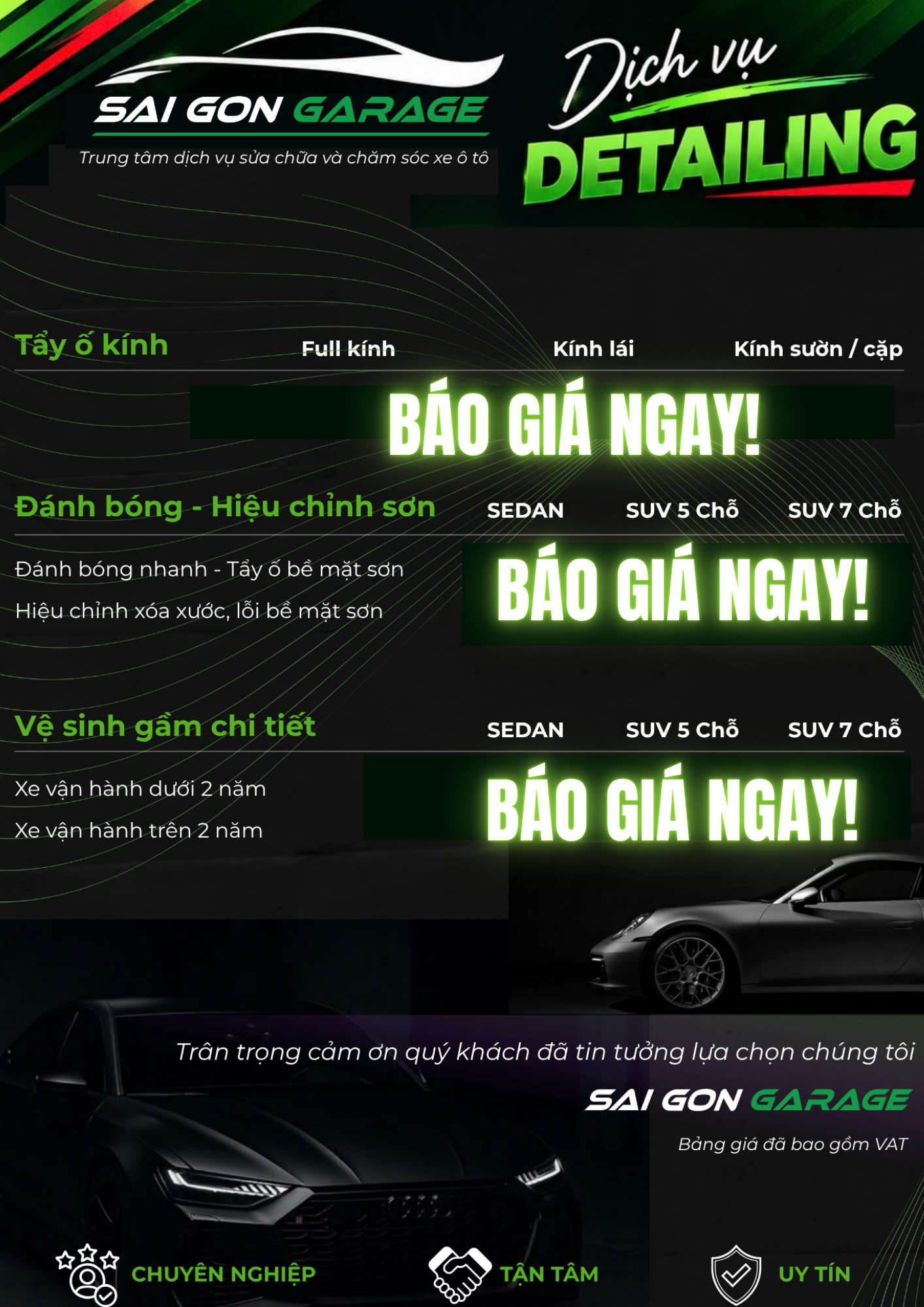 Bảng Giá Đánh Bóng, Kính & Gầm